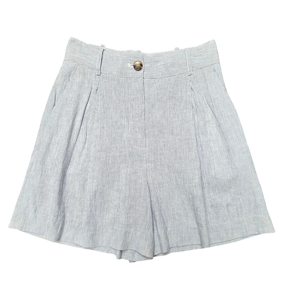 Alex Marie Linen Blend Shorts Women 2 Blue White Striped Pleated High Rise